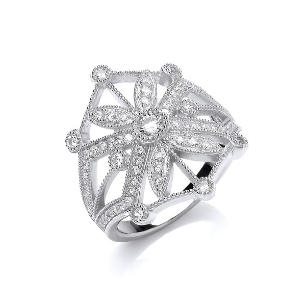 CZ and Silver Victorian Sun Ring