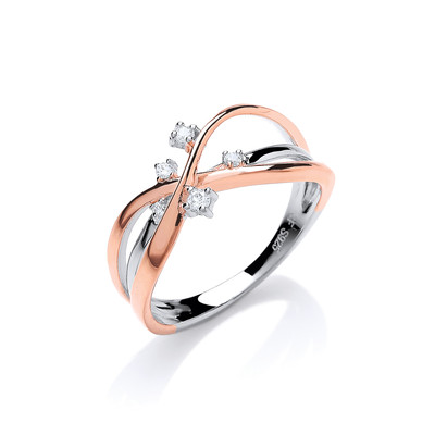 Rose Gold, Silver and CZ Slim Strand Ring