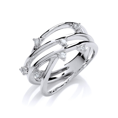 Silver and CZ Weave Ring