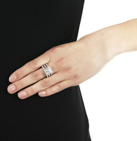 Cubic Zirconia and Triple Band Silver Ring