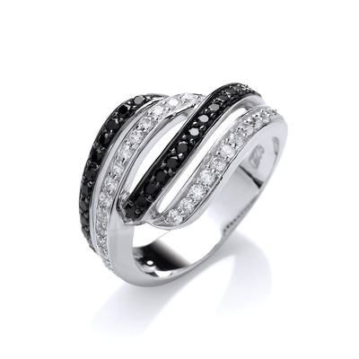 Black and White Cubic Zirconia Twist Ring