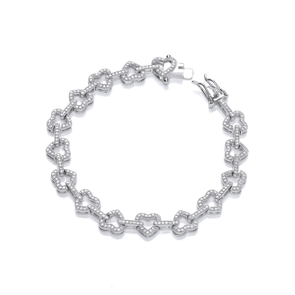 Yours Forever Silver and Cubic Zirconia Hearts Bracelet
