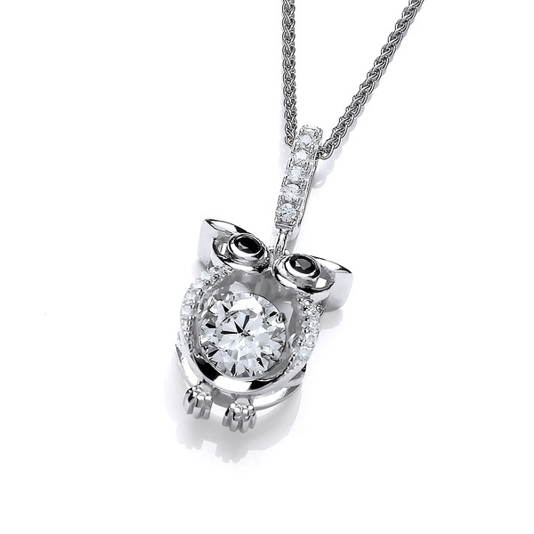 Cute Cubic Zirconia Owl with Dancing Stone Pendant without Chain