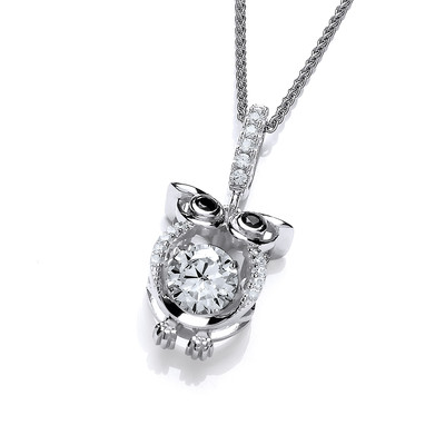 Cute Cubic Zirconia Owl with Dancing Stone Pendant