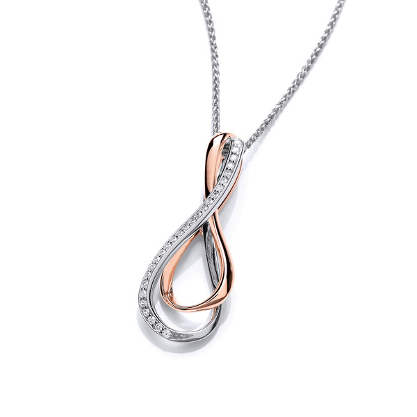 Cubic Zirconia, Rose Gold & Silver Infinity Pendant without Chain