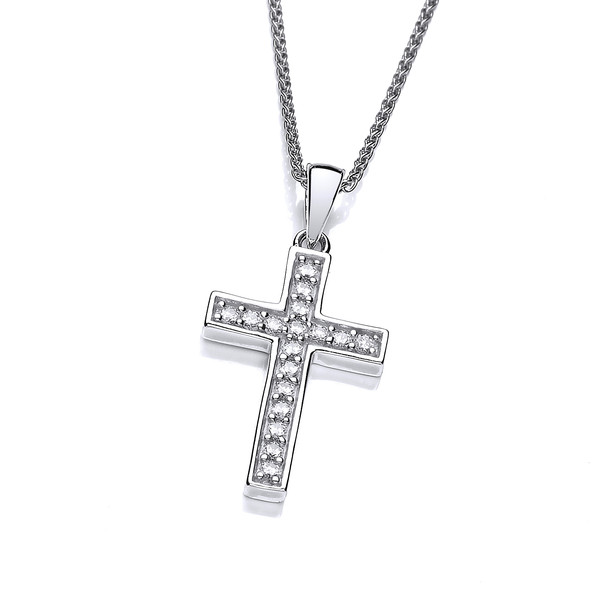 Silver & Mini Cubic Zirconia Cross Pendant with 16-18 Silver Chain