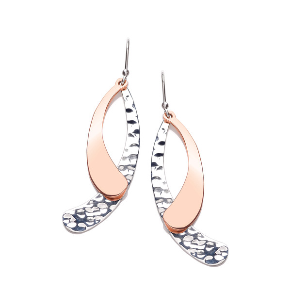 Silver and Copper Curve Drop Earrings