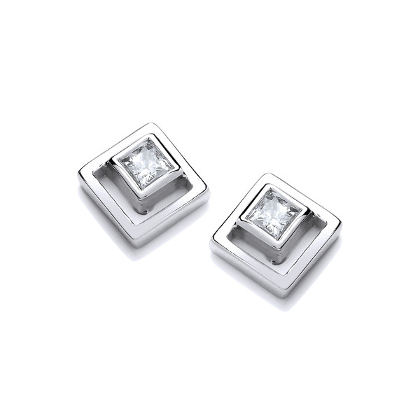 Silver & Cubic Zirconia Square in Square Earrings