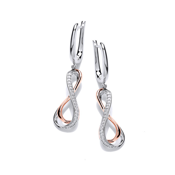 Cubic Zirconia, Rose Gold and Silver Infinity Earrings