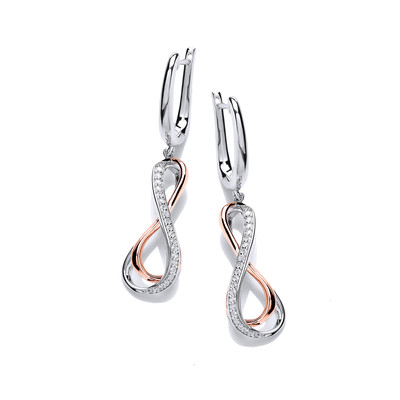 Cubic Zirconia, Rose Gold and Silver Infinity Earrings