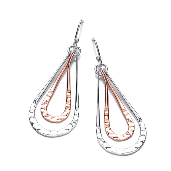 Large Silver and Copper Teardrop Earrings