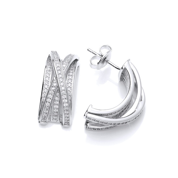Silver and Cubic Zirconia Crossover Earrings