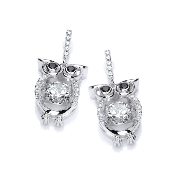 Cute CZ Owl with Dancing Stone Earrings