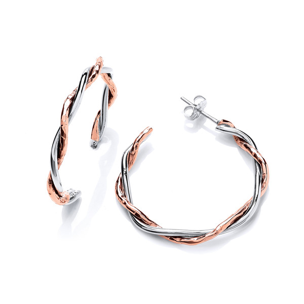 Silver and Copper Twist Hoop Earrings
