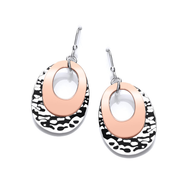 Silver and Copper Oval Drop Earrings