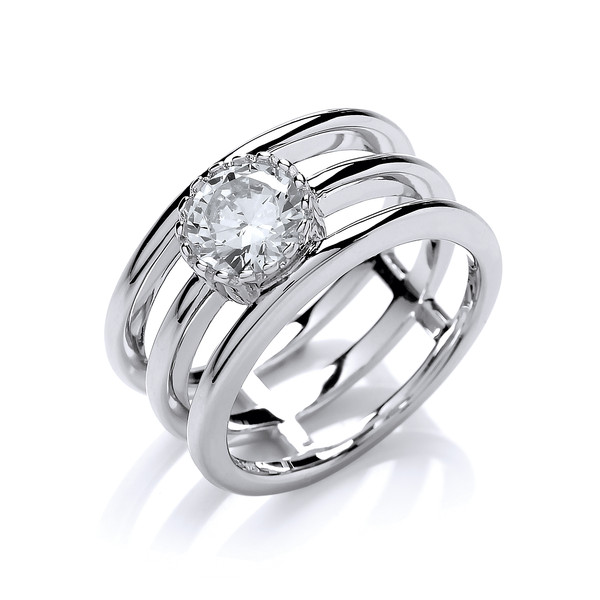 Silver & Cubic Zirconia Triple Band Ring