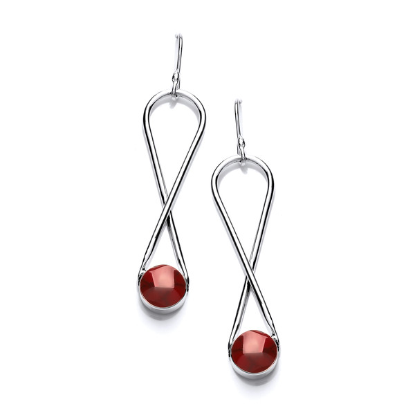 Silver and Red Jasper Infinity Drop Earrings