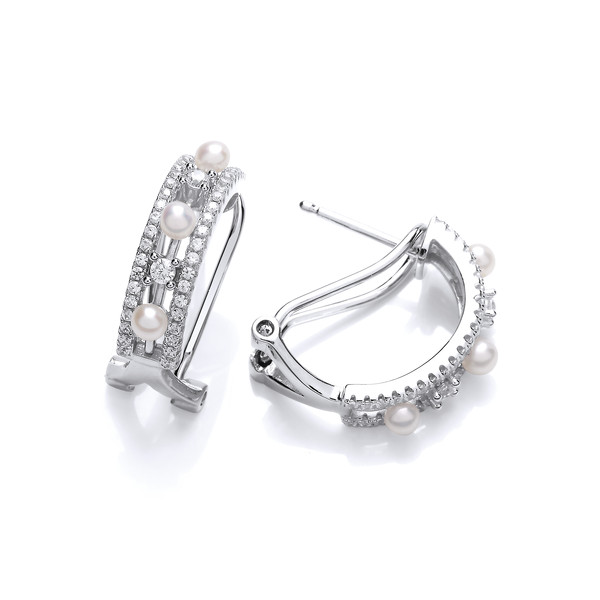Cubic Zirconia and Pearl Art Deco Hoop Earrings