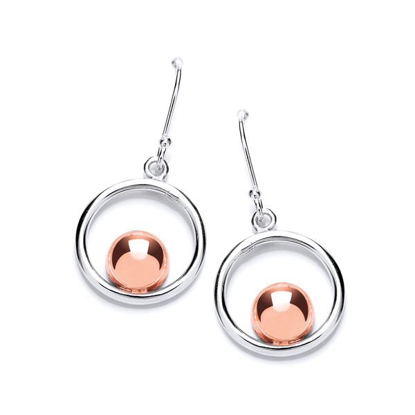 Silver and Copper Ball and Ring Earrings
