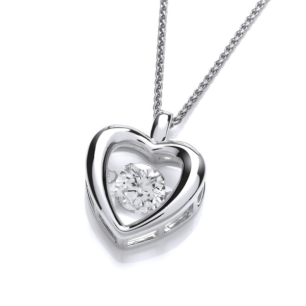 Dancing Cubic Zirconia Heart Pendant with Silver Chain