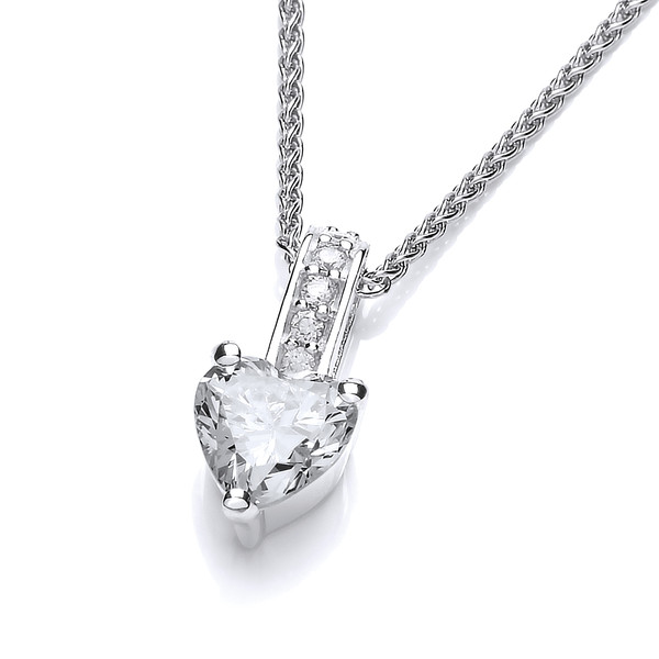 Cubic Zirconia Drop Heart Pendant with a Silver Chain