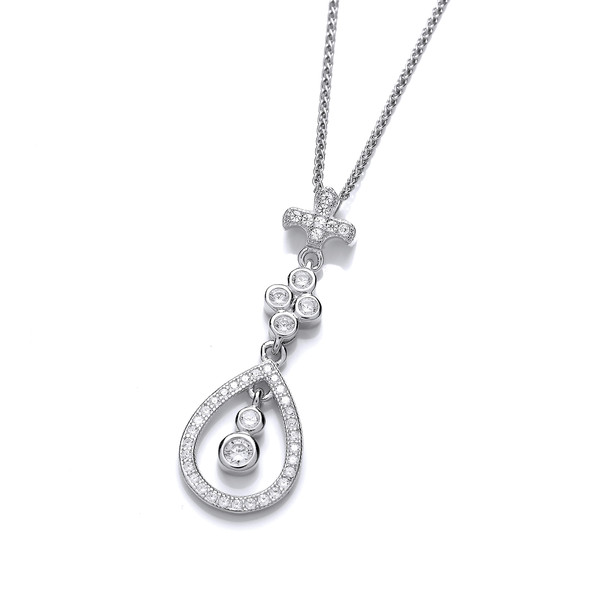 Cubic Zirconia Victorian Drop Pendant with a Silver Chain