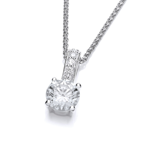 Mini Cubic Zirconia Solitaire Drop Pendant with a Silver Chain