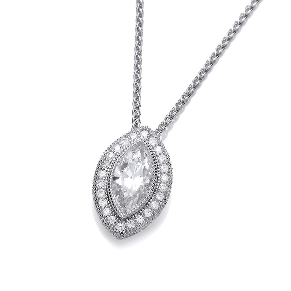 Deco Style Cubic Zirconia Marquise Pendant with Silver Chain