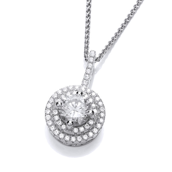 Cubic Zirconia Circled Solitaire Pendant with Silver Chain