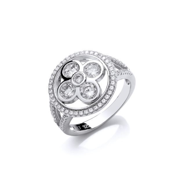 Cubic Zirconia Stylised Lucky Four Leaf Clover Ring