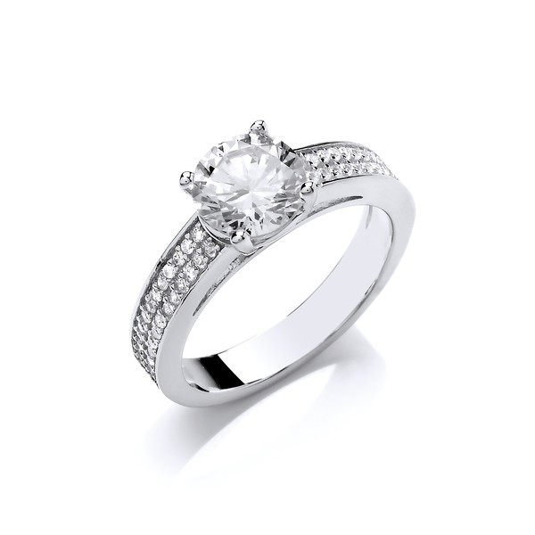 Cubic Zirconia Solitaire Ring with CZ Set Shoulders