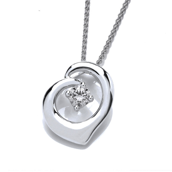 Simple Little Silver & Cubic Zirconia Heart Pendant without chain