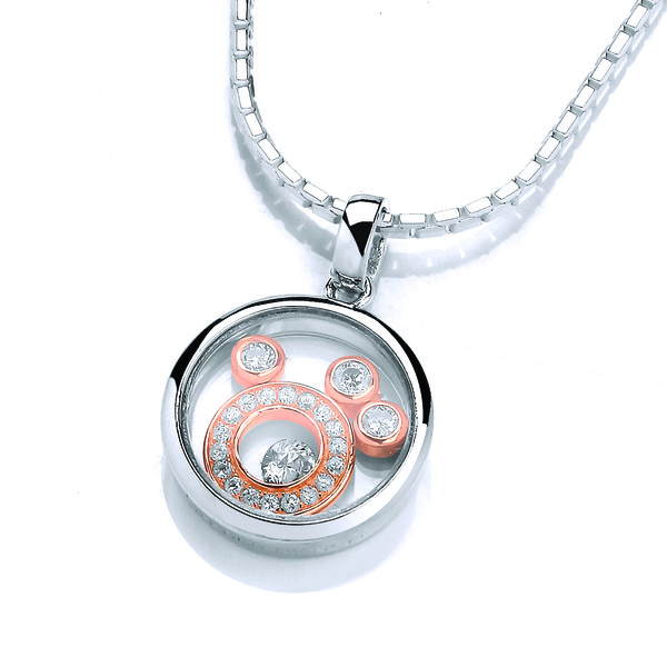 Small Silver & Rose Gold Moons Pendant with 16-18 Silver Chain