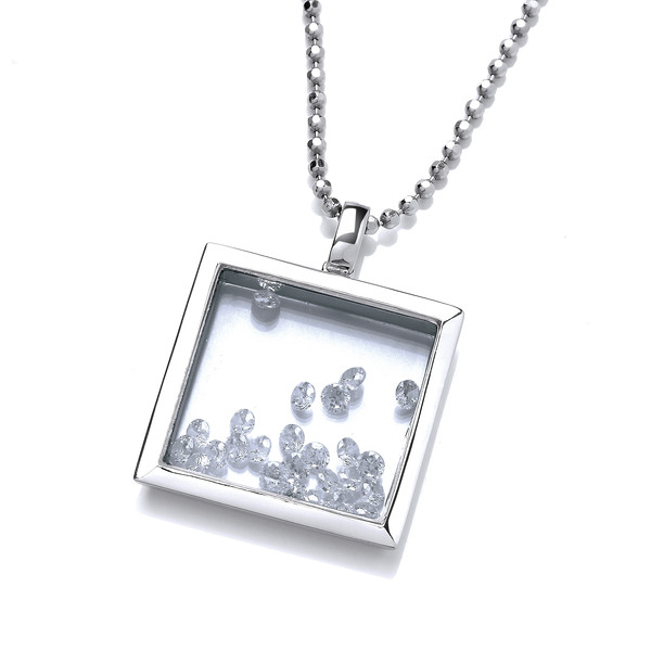 Square Celestial Silver & Cubic Zirconia Pendant without Chain
