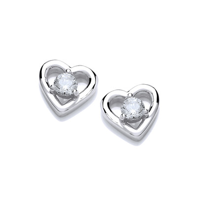 Cubic Zirconia Solitaire Heart Earrings