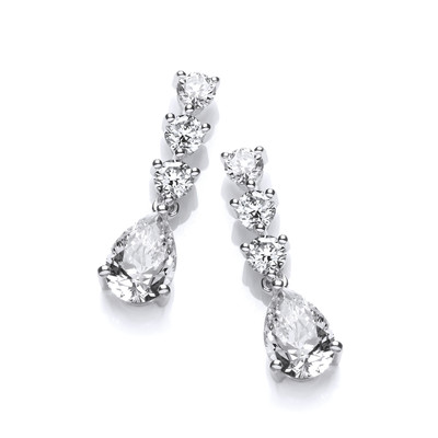 Silver & Triple Cubic Zirconia Drop Earrings