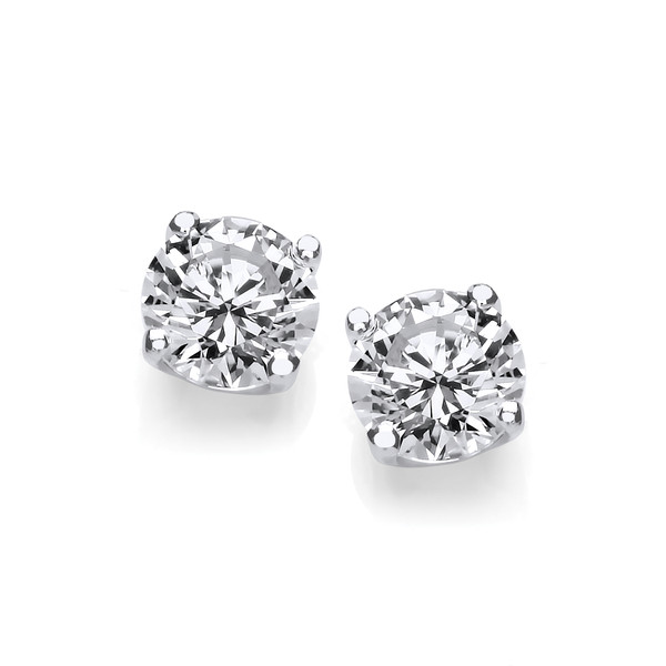 Sterling Silver Simple Cubic Zirconia Solitaire Stud Earrings