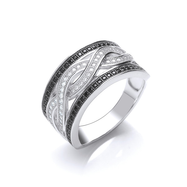 Black and Clear Cubic Zirconia Woven Ring