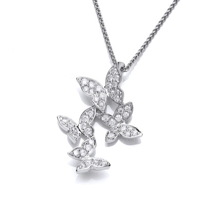 Cubic Zirconia and Sterling Silver Four Butterflies Pendant