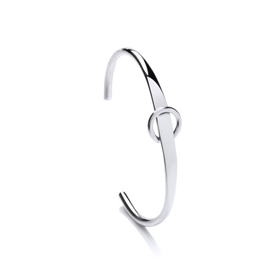 Simple Silver Cuff Bangle with Circle Detail
