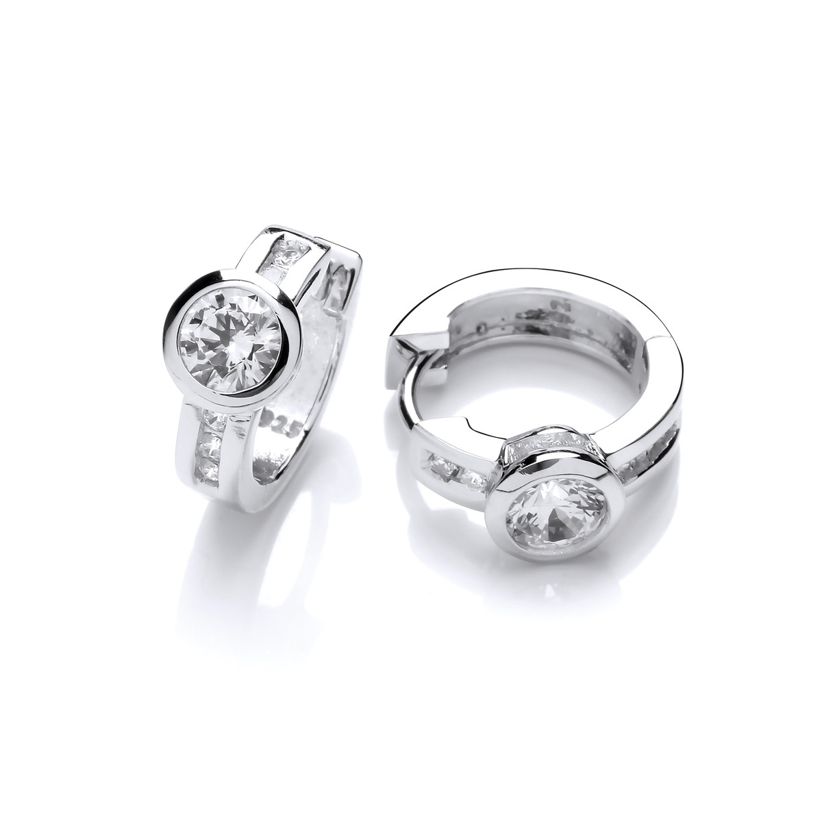 Silver & Cubic Zirconia Huggie Earrings - Cavendish French
