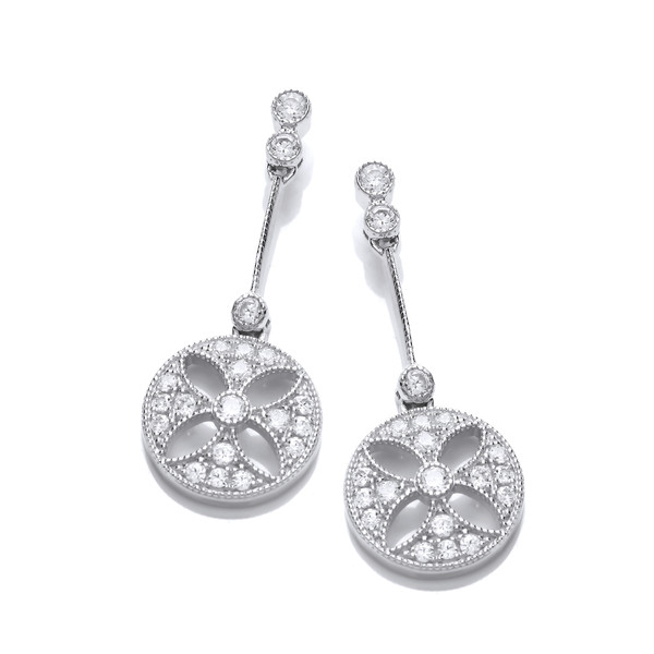 Silver & Cubic Zirconia Victorian Style Drop Earrings