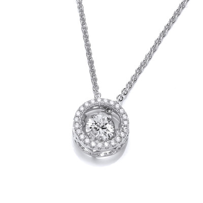 CZ Dancing Stone Halo Necklace
