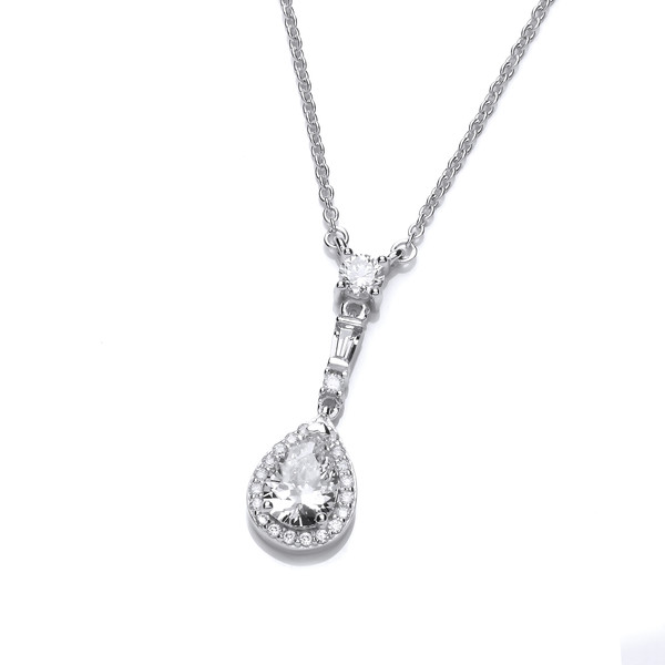 Elegant Drop Silver and Cubic Zirconia Necklace