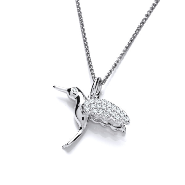 Silver and CZ Humming Bird Pendant with chain