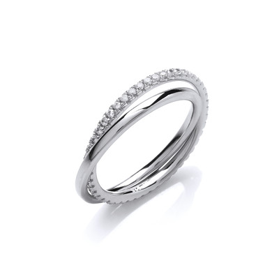 Silver and CZ Double Band Ring