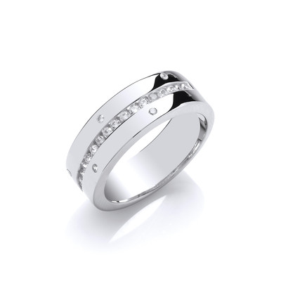 Silver & Cubic Zirconia Wide Channel Set Ring
