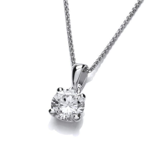 Simple Silver and Cubic Zirconia Solitaire Necklace
