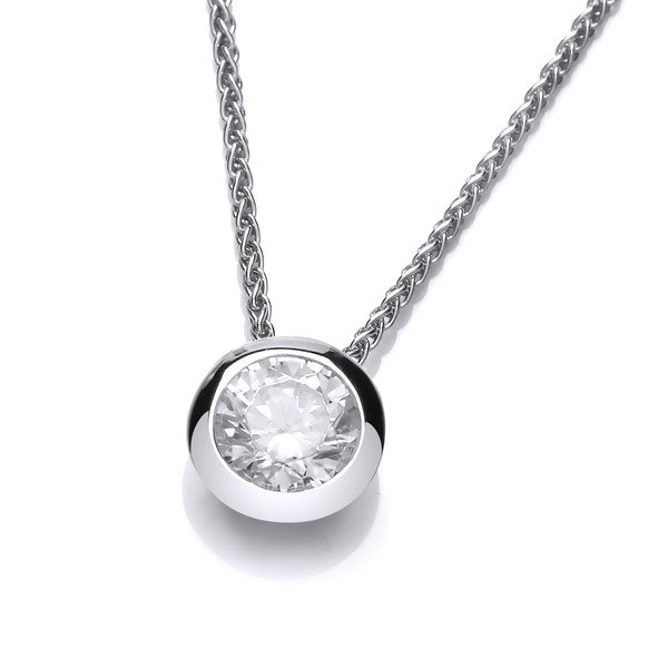 Silver Open Backed Cubic Zirconia Solitaire Necklace