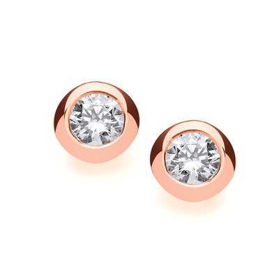Rose Gold & Silver Open Backed Cubic Zirconia Solitaire Earrings